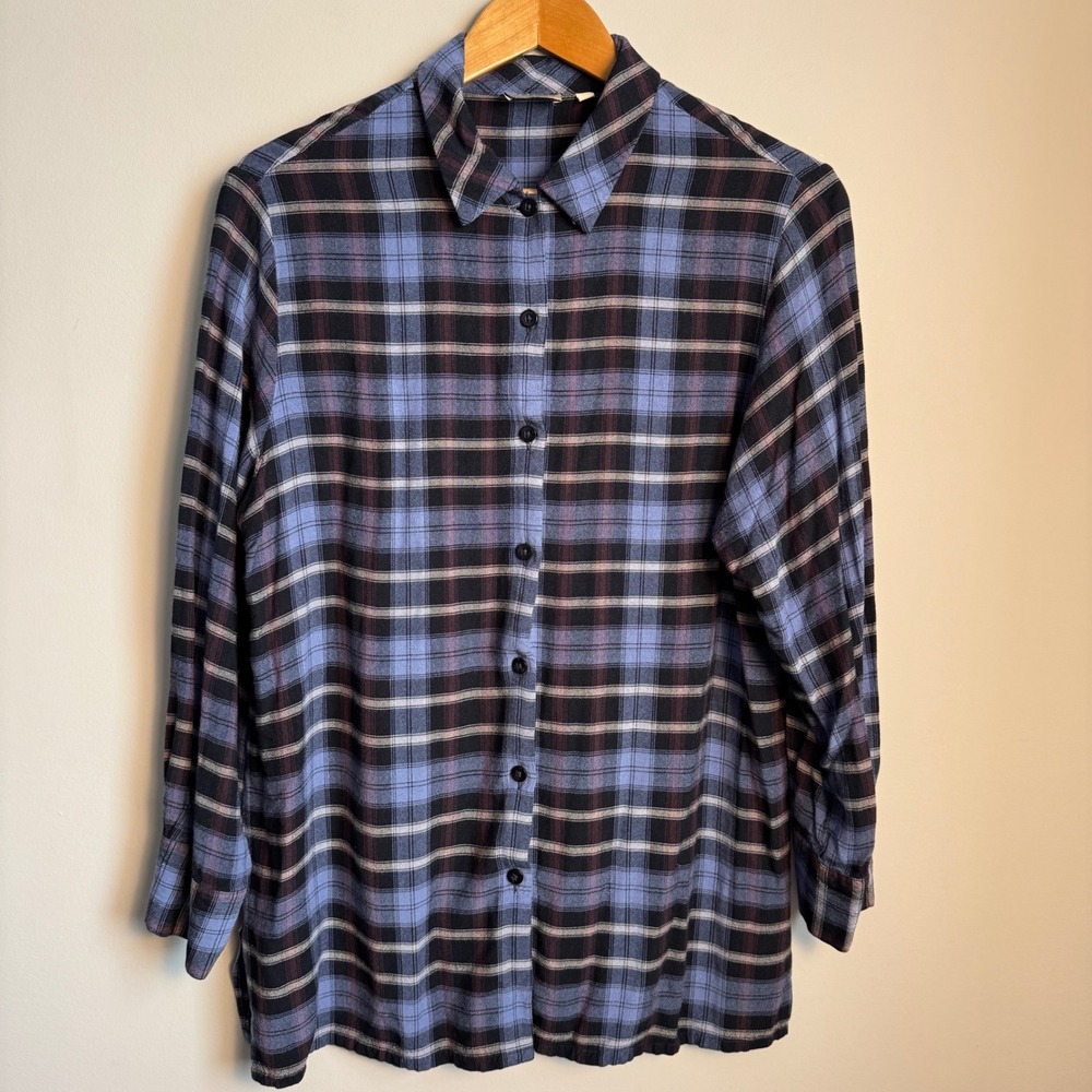 Haggar For Her Plaid Button Up Sleep Shirt Womens Large‎ Long Sleeve Cozy Lounge